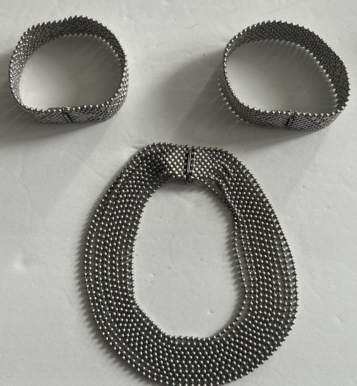 CAbi Villa? Silver Tone Convertible Liquid Metal Mesh Necklace 2 Bracelets 22”