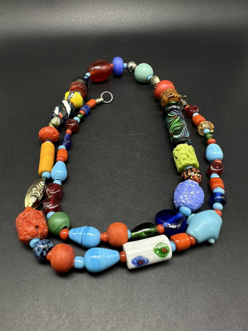 Bohemian Tribal Bead Necklace 40”