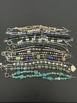 Sterling Silver Gemstone Crystal Glass Bead Bracelets 240 grams 19 pcs