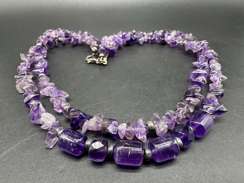 Gorgeous Tumbled Amethyst Necklace Sterling Silver Clasp