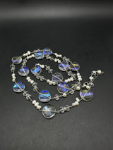 Sterling Silver Faceted Aurora Borealis Crystal Glass Pearl Necklace 36”