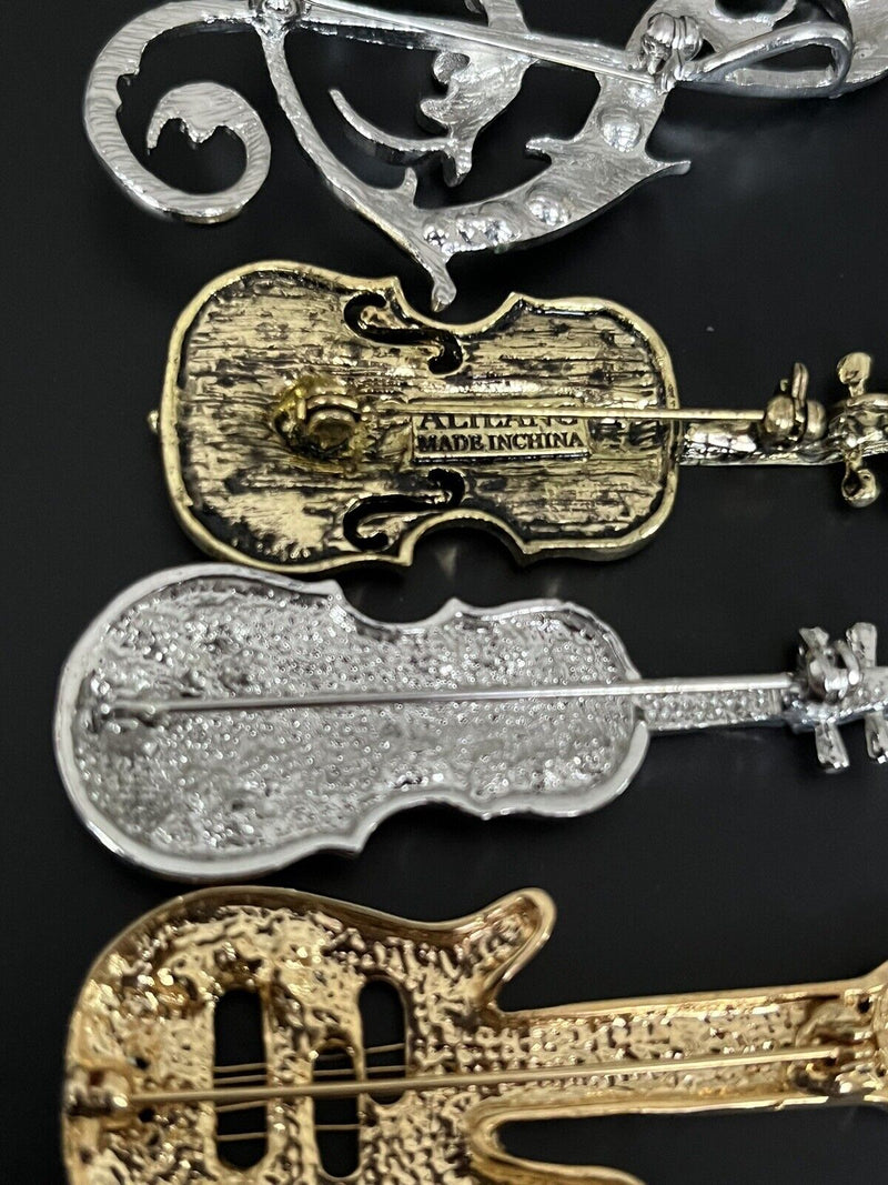 Vintage to now Mixed Musical Instruments Brooches Jewelry Lot Of 5pcs