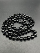 Vintage  BLACK Tourmaline Gemstone Knotted BEAD NECKLACE 29"