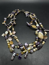 Vintage 3 Strand Abalone Pearl Stone Sterling Silver Necklace 17”