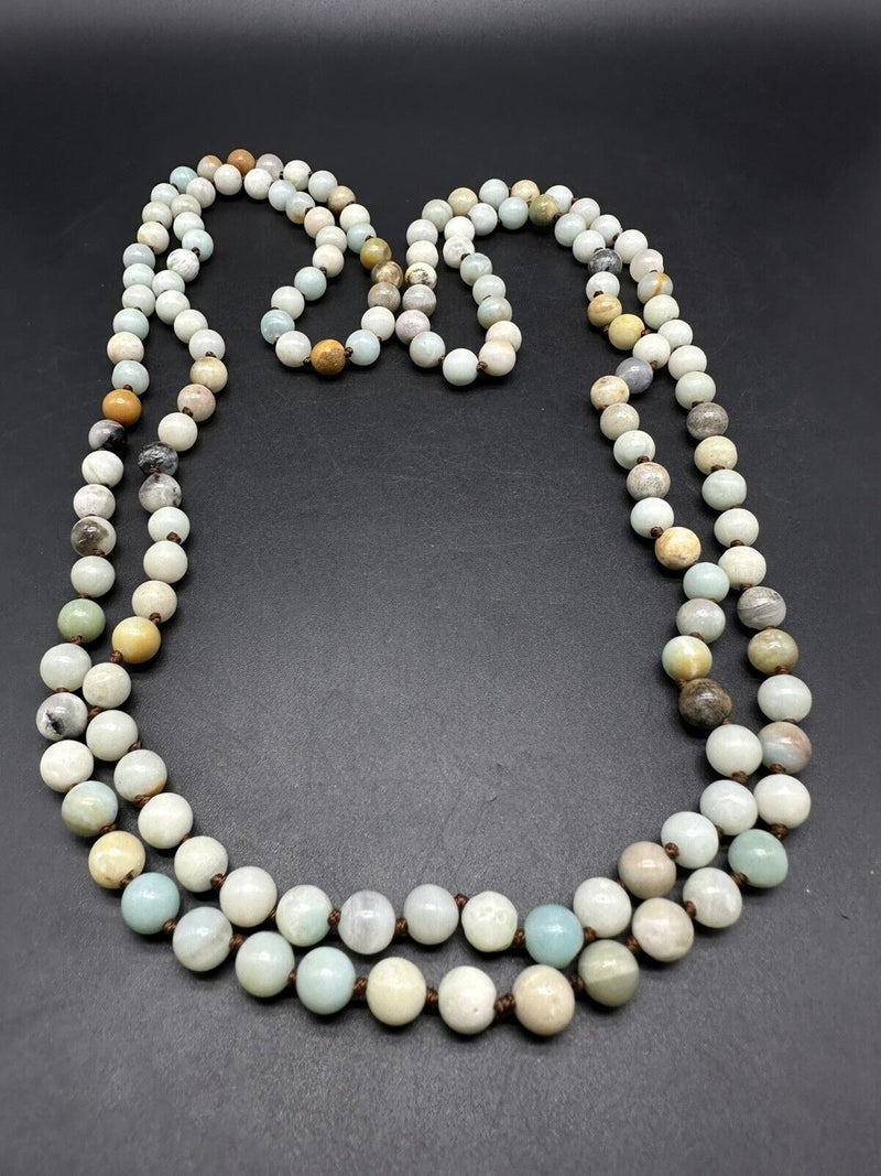 Natural Multi Gemstone Knotted Beaded NECKLACE 60”