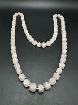 Vintage Pink Quartz Stone Necklace 34”