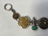 Vintage Carved Stone Link Bracelet w/Buddha Flower, Scarab, Turtle, Kachina 7”