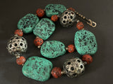 Tibetan Silver Coral/Turquoise Large Bead Necklace  (Heavy)