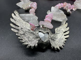 Pink Heart & Wings Crystal Bead Choker Necklace 15”