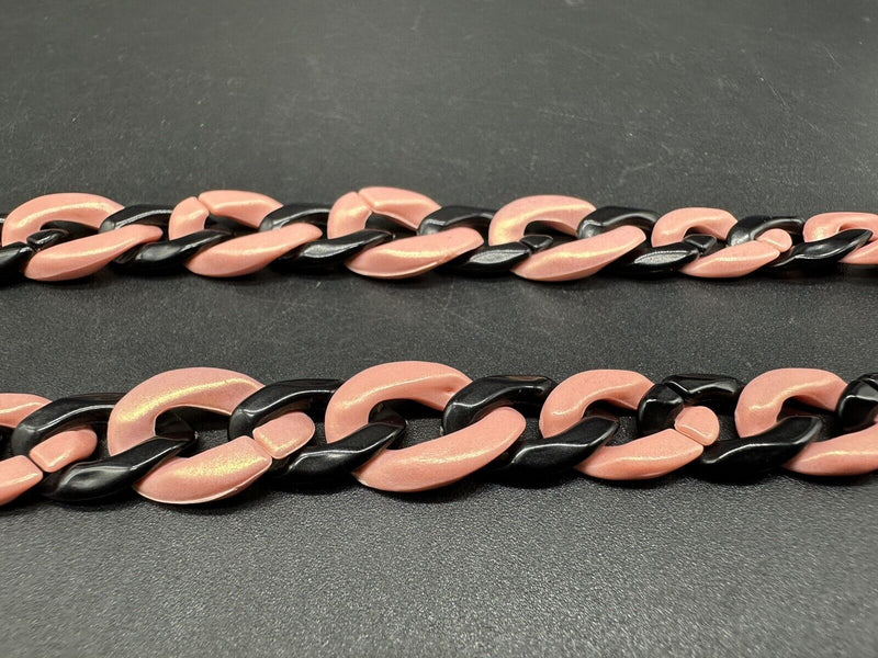 Acrylic Curb Link Necklace Pink and Black 18”