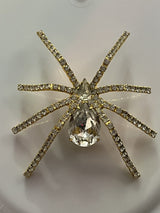 Clear Crystal Rhinestone Gold Tone  LARGE SPIDER Pin Brooch 2.5”