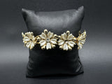 Vintage Thermoplastic  Gold Tone Bracelet White Flower with Crystals 7”