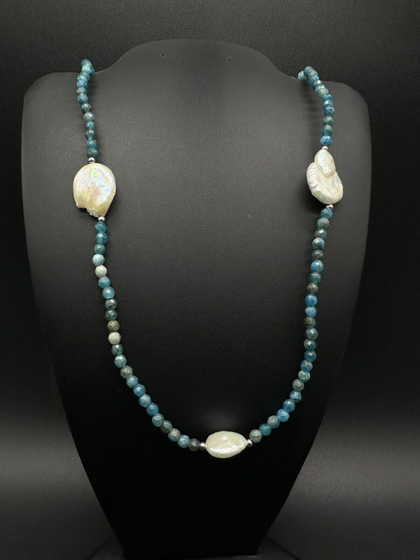 Luc Cn 925 Coin Pearl Stone Bead Long Necklace 58”