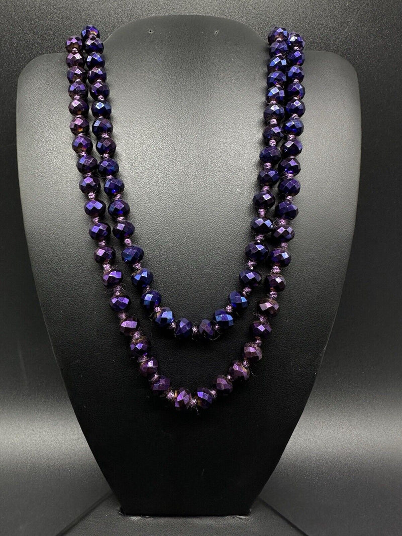 Purple Faceted Crystal Quartz Gemstone Necklace 60”