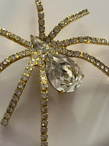 Clear Crystal Rhinestone Gold Tone  LARGE SPIDER Pin Brooch 2.5”