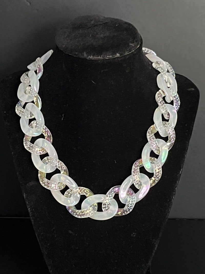 Curb Link Acrylic Translucent Chain Statement Necklace 17”~ 24mm Thick~