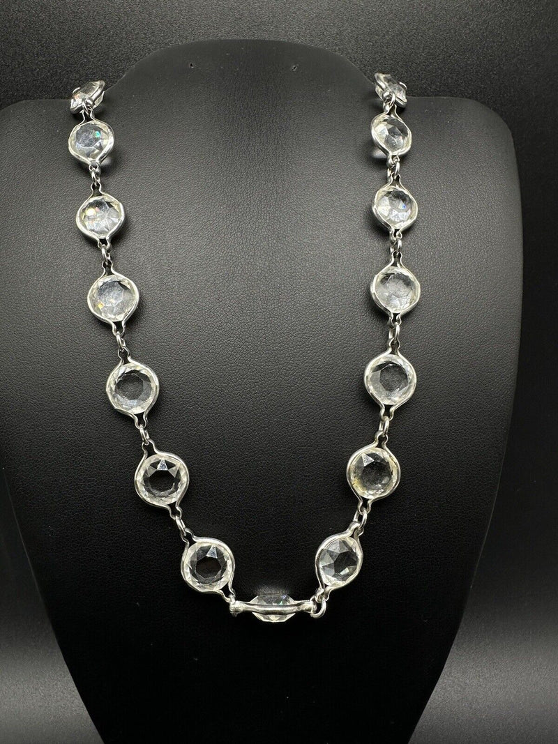 Vintage Silver Tone Crystal Bezel Germany Necklace 36”