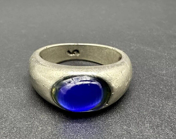 Hand Crafted 925 Sterling Silver Blue Glass Stone Ring Sz 4