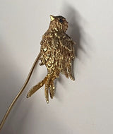 Vintage 14k Yellow Gold & Topaz 3D Figural Bird Designed Stick Pin~6 Grams~2.5”