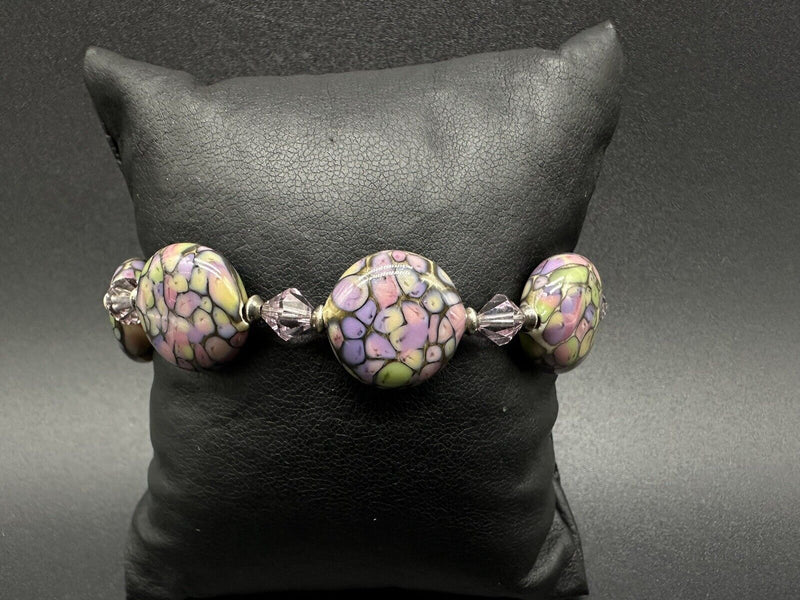 Art Glass Enamel Bead Bracelet 7"~ Beautiful