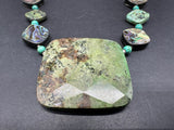 Beaded African Turquoise Abalone Square Pendant Sterling Silver 925 Necklace 20”