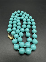 Vintage Turquoise Blue Japanese Glass 10 mm Beads Long Necklace 24”