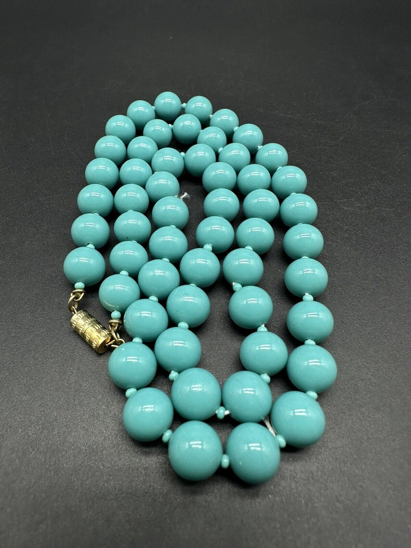 Vintage Turquoise Blue Japanese Glass 10 mm Beads Long Necklace 24”