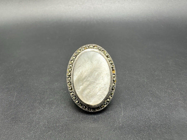 Vintage Mother Of Pearl Marcasite Sterling Silver Ring SZ 5 Missing Stones