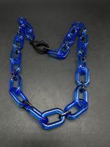 Blue And Black/Translucent Cable Link Acrylic Chain Link Necklace 18”