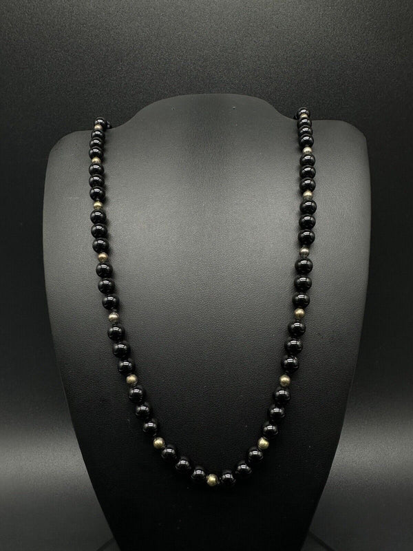 Sterling Silver Onyx Bead Necklace Knotted Vintage 20”