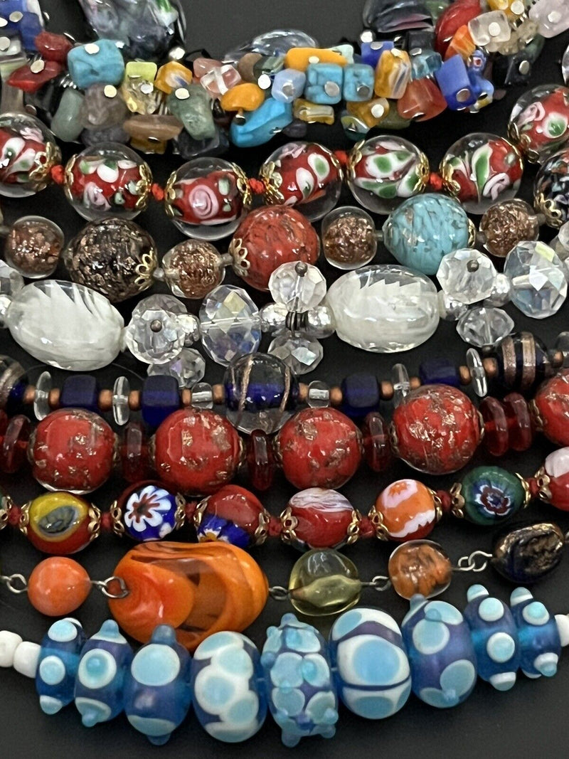 Lot of Assorted Millefiori & Art Glass Beaded Jewelry 12pcs