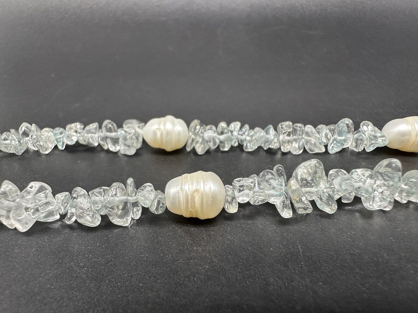 Vintage Crystal Rock Genuine Baroque Pearl Sterling Silver Necklace 19”