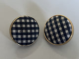 Kate Spade Set Sail Button Earrings  Fabric Checked Gold Tone Blue