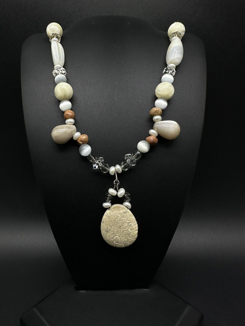 Stone Statement Beaded Necklace Handmade 20”