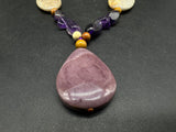 Amethyst Statement Gemstone Pendant Beaded Necklace 18”