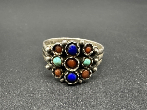 Sterling Silver Macedonian Victorian Lapis Turquoise Jasper Gems Sz 6