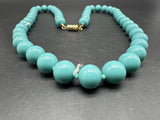 Vintage Turquoise Blue Japanese Glass 10 mm Beads Long Necklace 24”