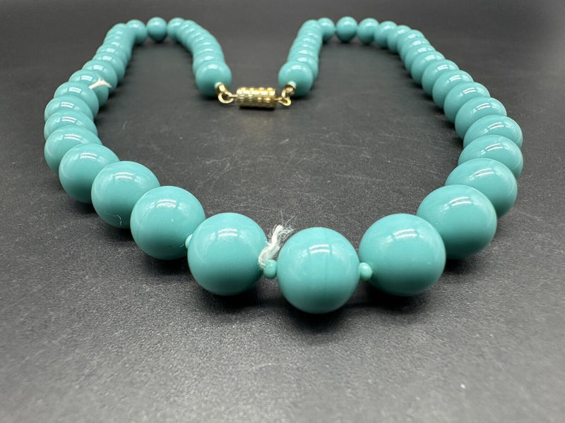 Vintage Turquoise Blue Japanese Glass 10 mm Beads Long Necklace 24”