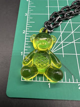 Acrylic Cable Link Chain Crystal Yellow Bear Pendant Necklace 17” Long Black