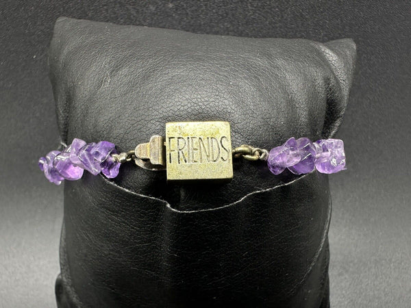 Amethyst 925 Sterling Silver Friends Bracelet 7.5” purple chips bead 8Gs