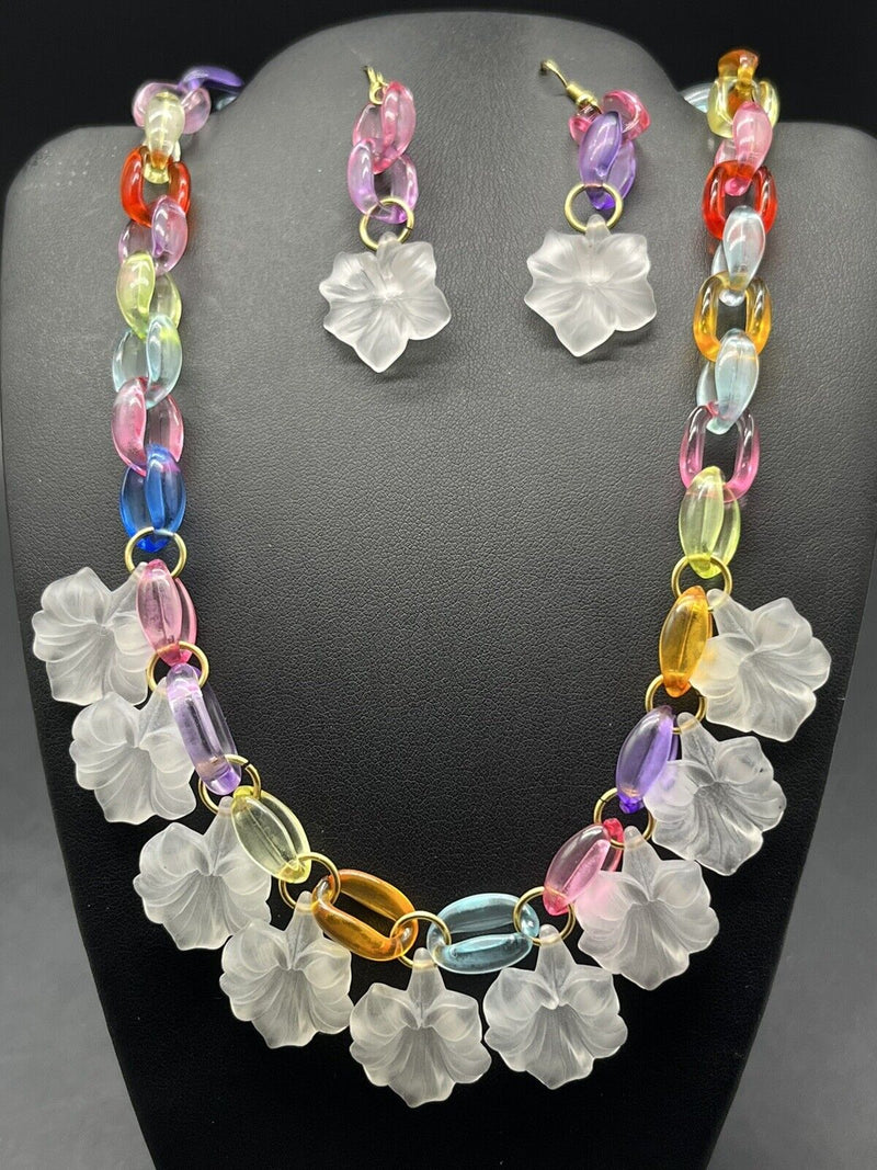 Fun Acrylic Statement Necklace Bracelet & Earrings Handmade Jewelry Set 15”