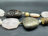 SILPADA Sterling Silver .925 Pink Rose Quartz Palm Wood Silk Necklace 18”