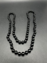 Vintage  BLACK Tourmaline Gemstone Knotted BEAD NECKLACE 29"