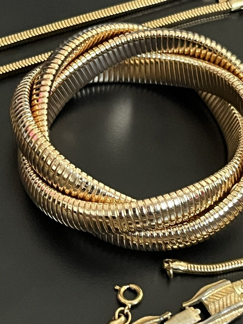 Vintage GOLD-TONE Snake Chain Hi End Unsigned Jewelry Lot 11pcs