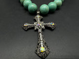 Chunky Faux Turquoise Beaded Cross Necklace 18”