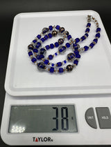 Blue Art Glass Smooth Beads Necklace 25”