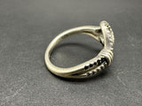 925 Sterling Silver White Topaz & Black Hematite Open Heart Band Ring Sz 6.75