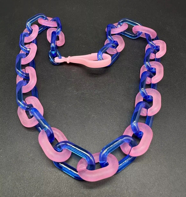 Pink And Blue Translucent Cable Link Acrylic Chain Link Necklace 20”