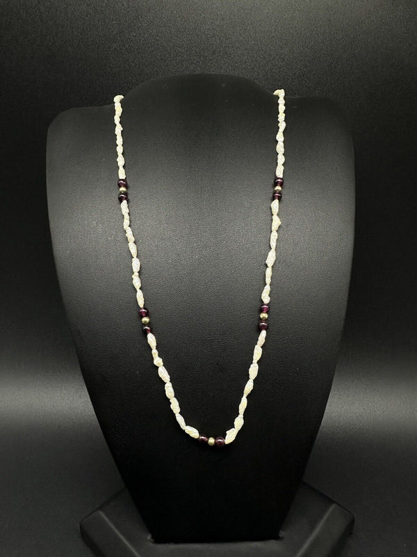 Vintage Genuine Seed Pearls Garnet Necklace 16”