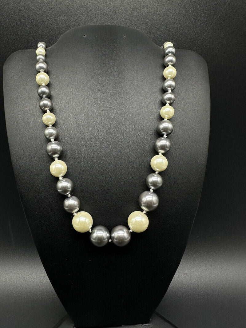 Sterling Silver Round Glass Knotted Pearl 18” Adj . Necklace